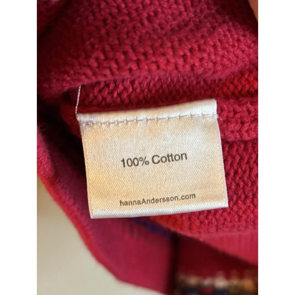 HANNA ANDERSSON Red Cotton Fair Isle 1/4 Zip Sweater 6-7 Christmas